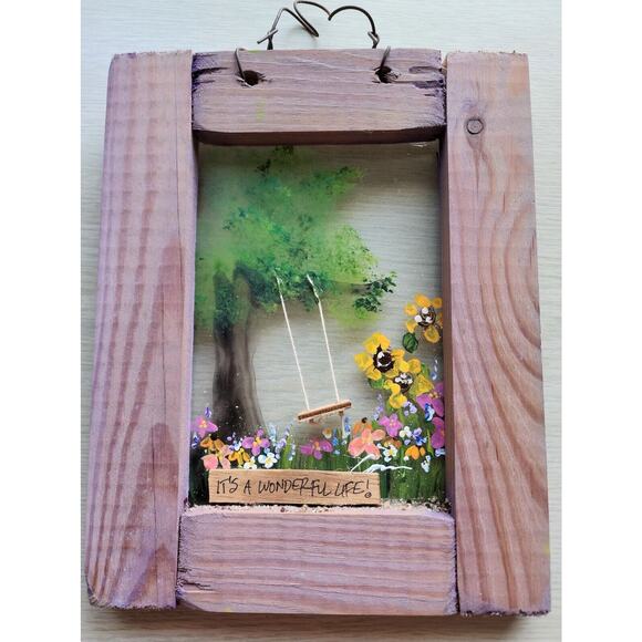 PICTURE*-Handcrafted Reclaimed Wood-Painted Glass-3D Wood Swing - Picture 2 of 9
